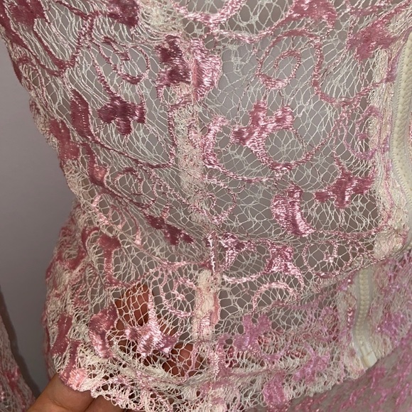 90s Vintage Pink & White Lace With Fur Set - Picture 6 of 12